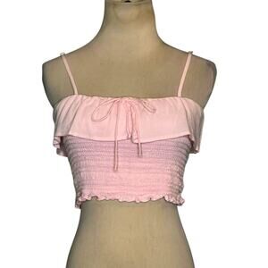 SuperDown pink ruffle smocked crop tank top size Small